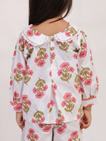 Pink Floral Cotton Coord Set for Girls | Festive Peter Pan Collar Outfit