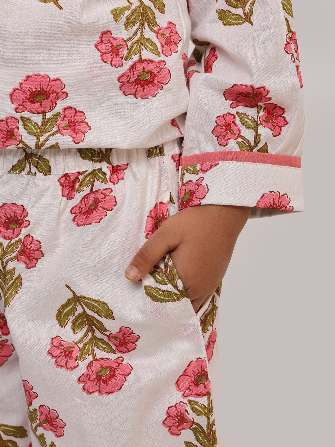 Pink Floral Cotton Coord Set for Girls | Festive Peter Pan Collar Outfit