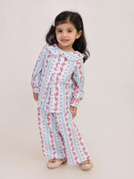 Floral Stripe Cotton Coord Set for Girls | Festive Peter Pan Collar Outfit