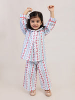 Floral Stripe Cotton Coord Set for Girls | Festive Peter Pan Collar Outfit