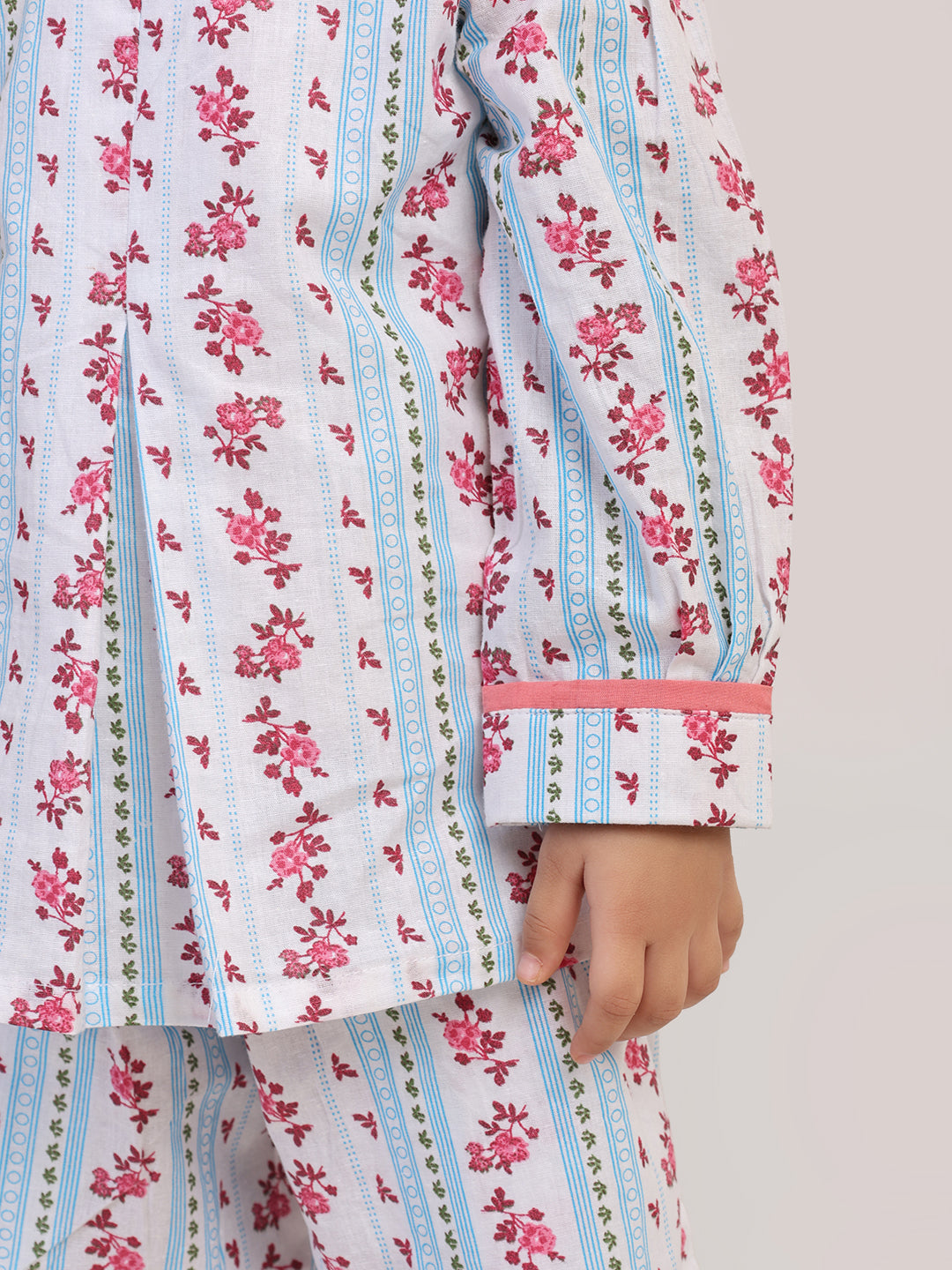 Floral Stripe Cotton Coord Set for Girls | Festive Peter Pan Collar Outfit
