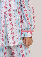Floral Stripe Cotton Coord Set for Girls | Festive Peter Pan Collar Outfit