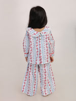 Floral Stripe Cotton Coord Set for Girls | Festive Peter Pan Collar Outfit