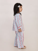Floral Stripe Cotton Coord Set for Girls | Festive Peter Pan Collar Outfit