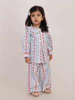 Floral Stripe Cotton Coord Set for Girls | Festive Peter Pan Collar Outfit
