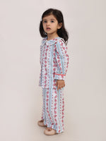 Floral Stripe Cotton Coord Set for Girls | Festive Peter Pan Collar Outfit