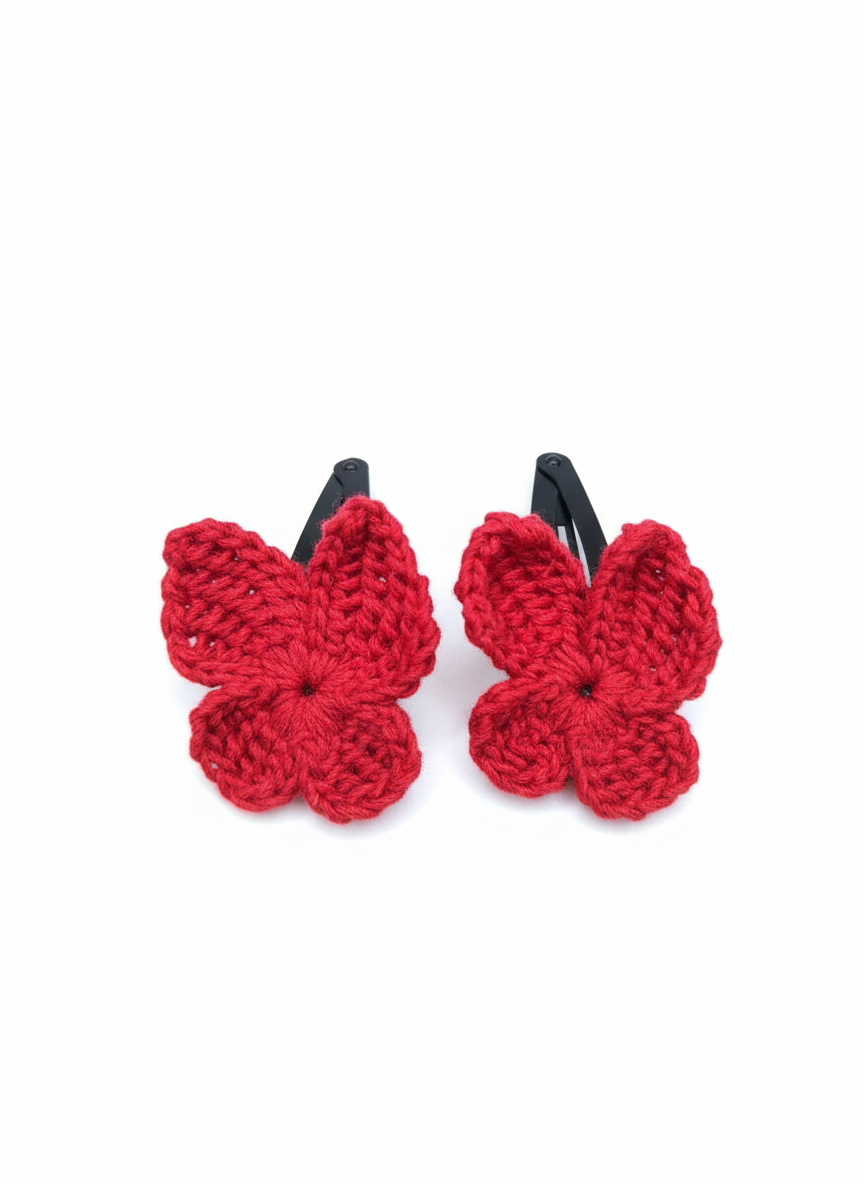 Tiny Butterfly Tic Tac Crochet Clip - Red