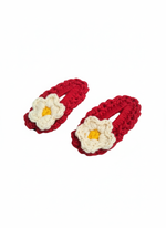 Crochet Tic Tac Hair Clip - Red with White Daisy