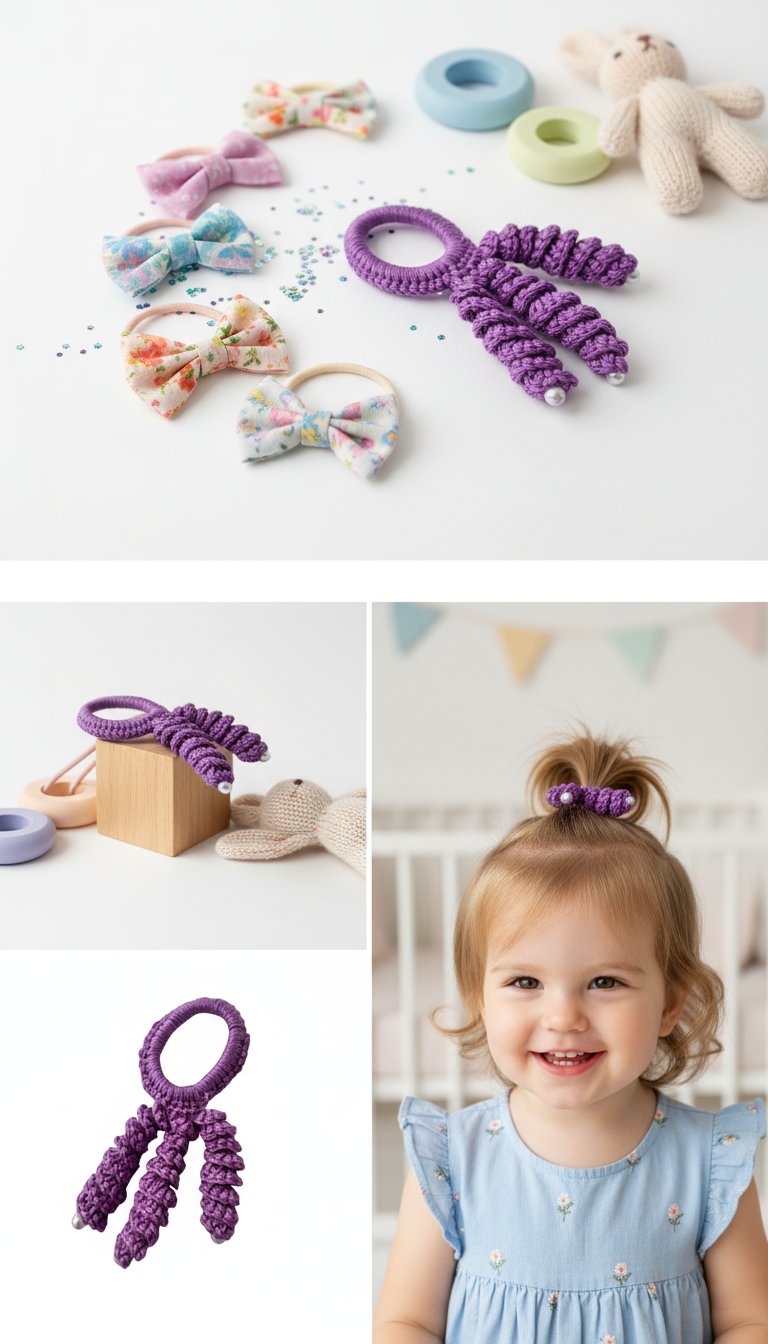 Crochet Hair Bands with Hanging Curls - Purple