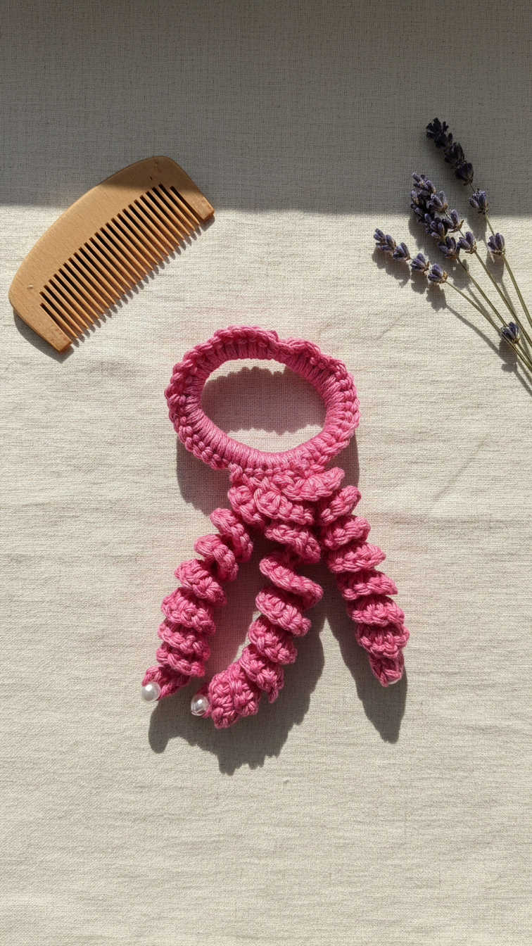 Crochet Hair Bands with Hanging Curls - Pink